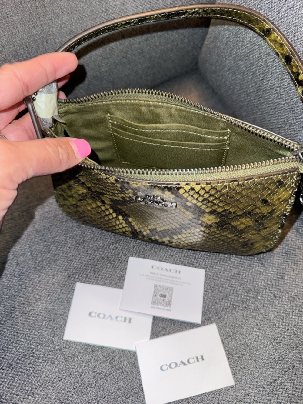 Coach Nolita Snake-Print Leather Olive/Black - Picture 4 of 7